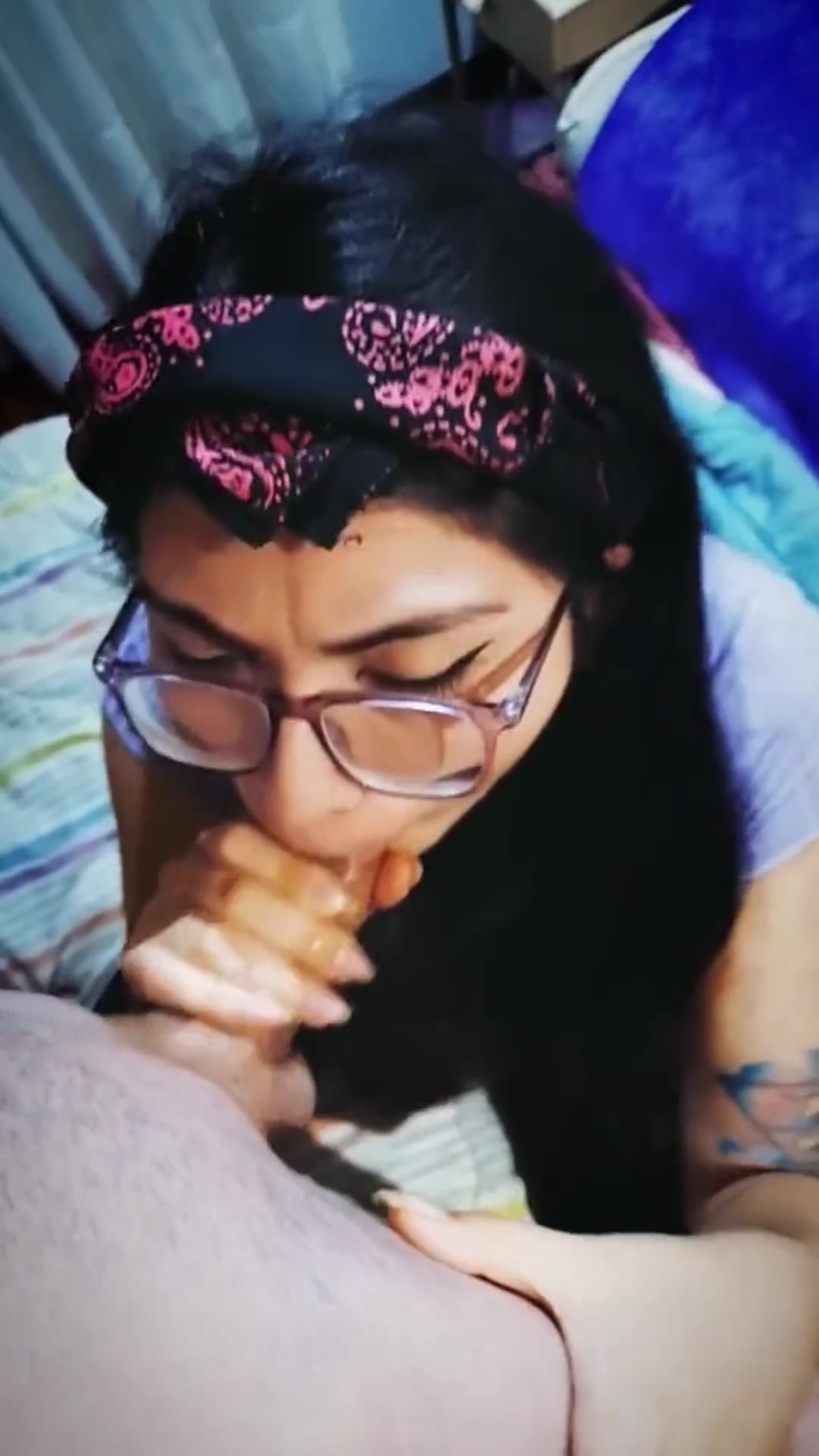 Extreme blowjob and cum in her long hair