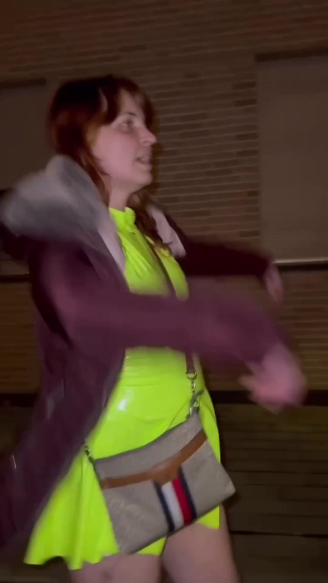 Public Walk and Flashing in Lingerie and Stockings