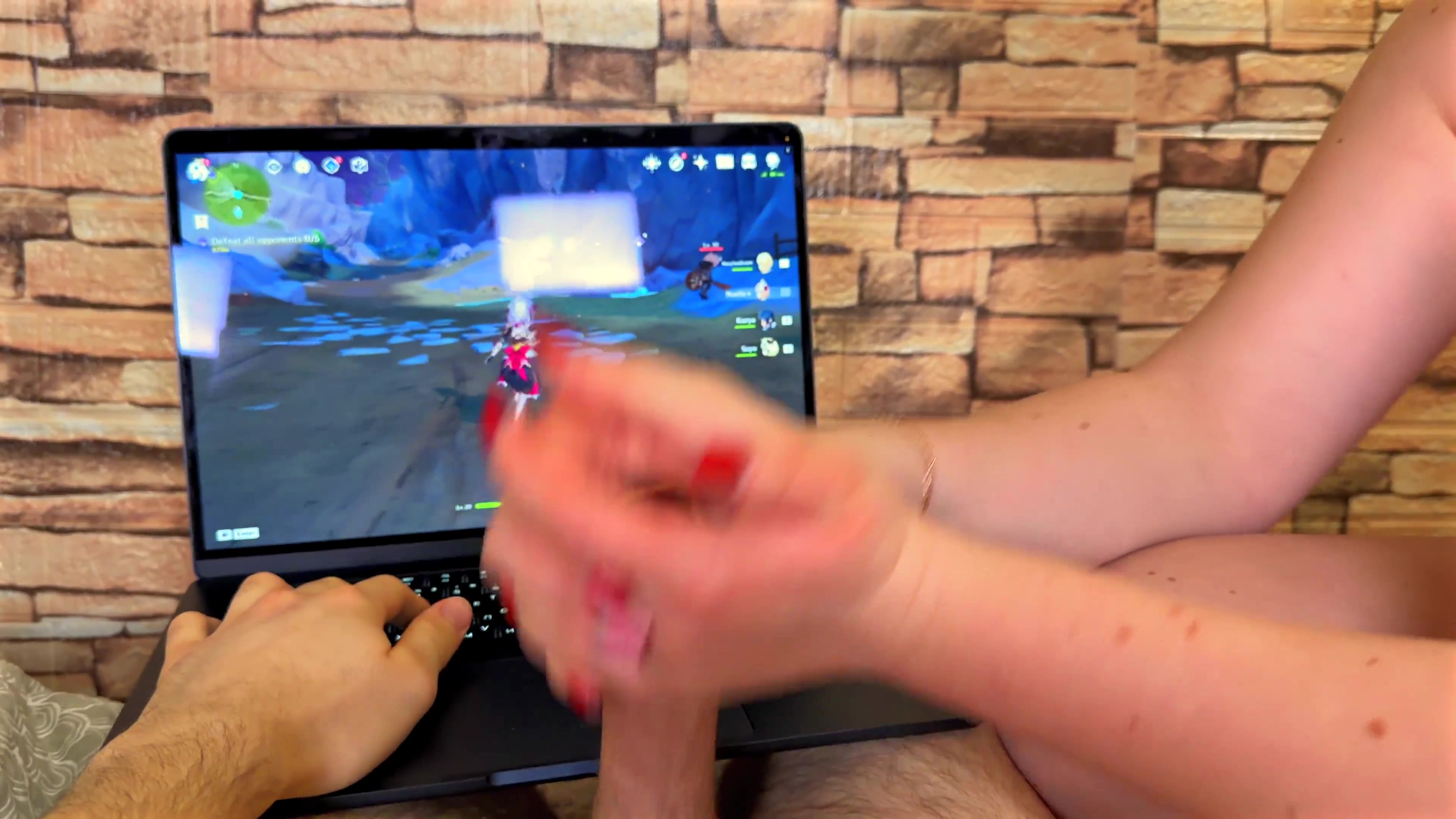 Playing GENSHIN IMPACT with my Step Sister - (Handjob is her super power)