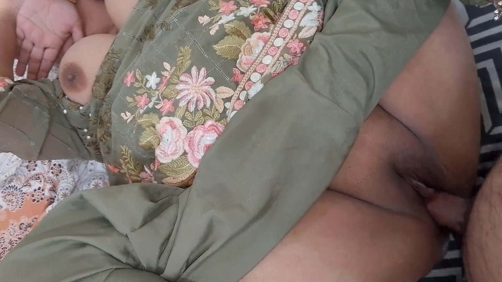 Indian Stepmom fucks while changing bedsheets in room