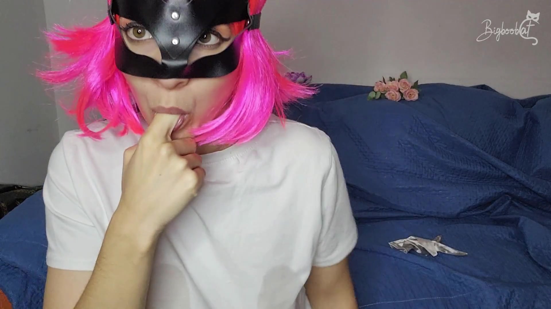 My big natural tits are waiting for your gaze as I masturbate masked