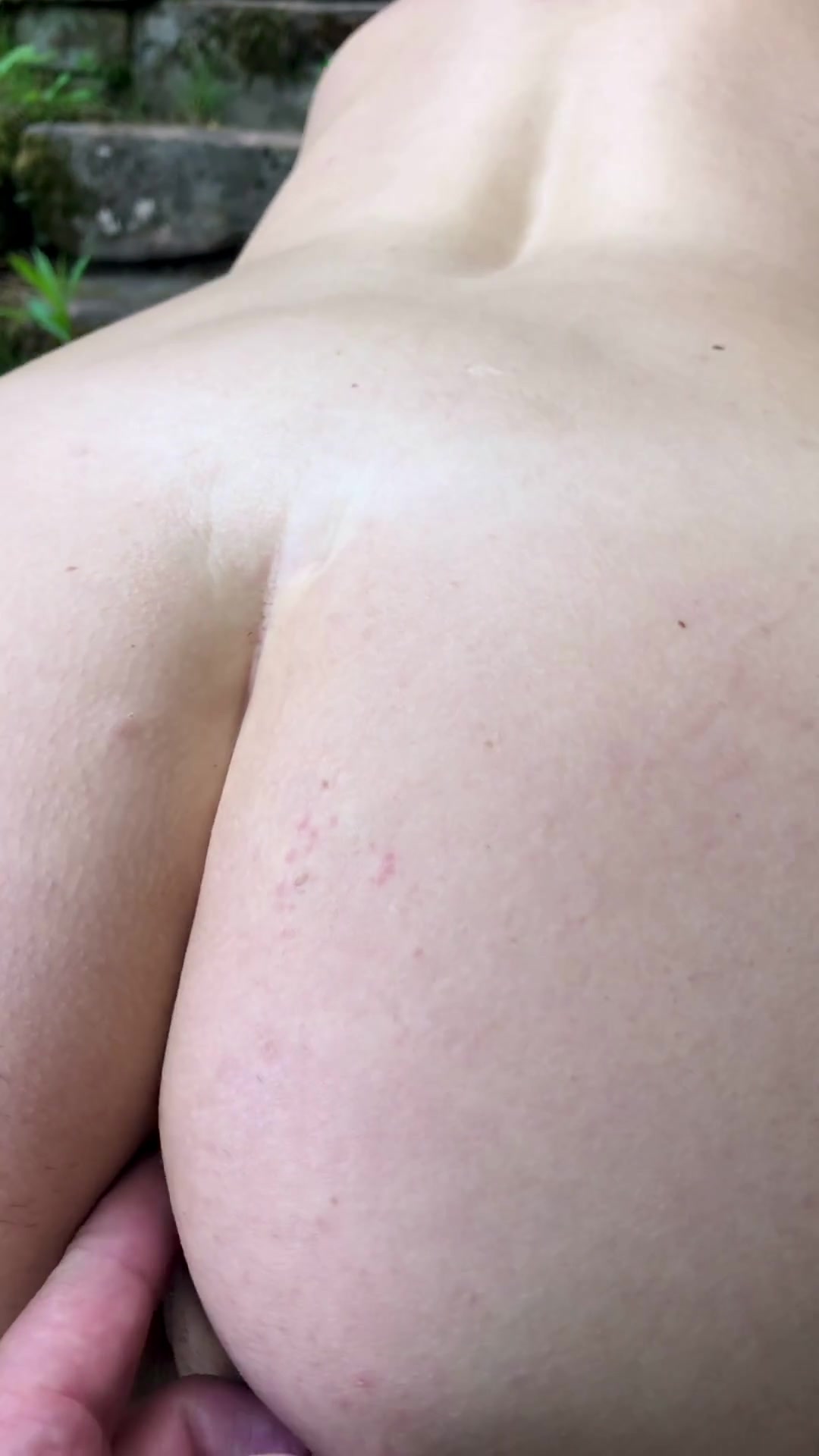 Nude hiking - steps in the forest