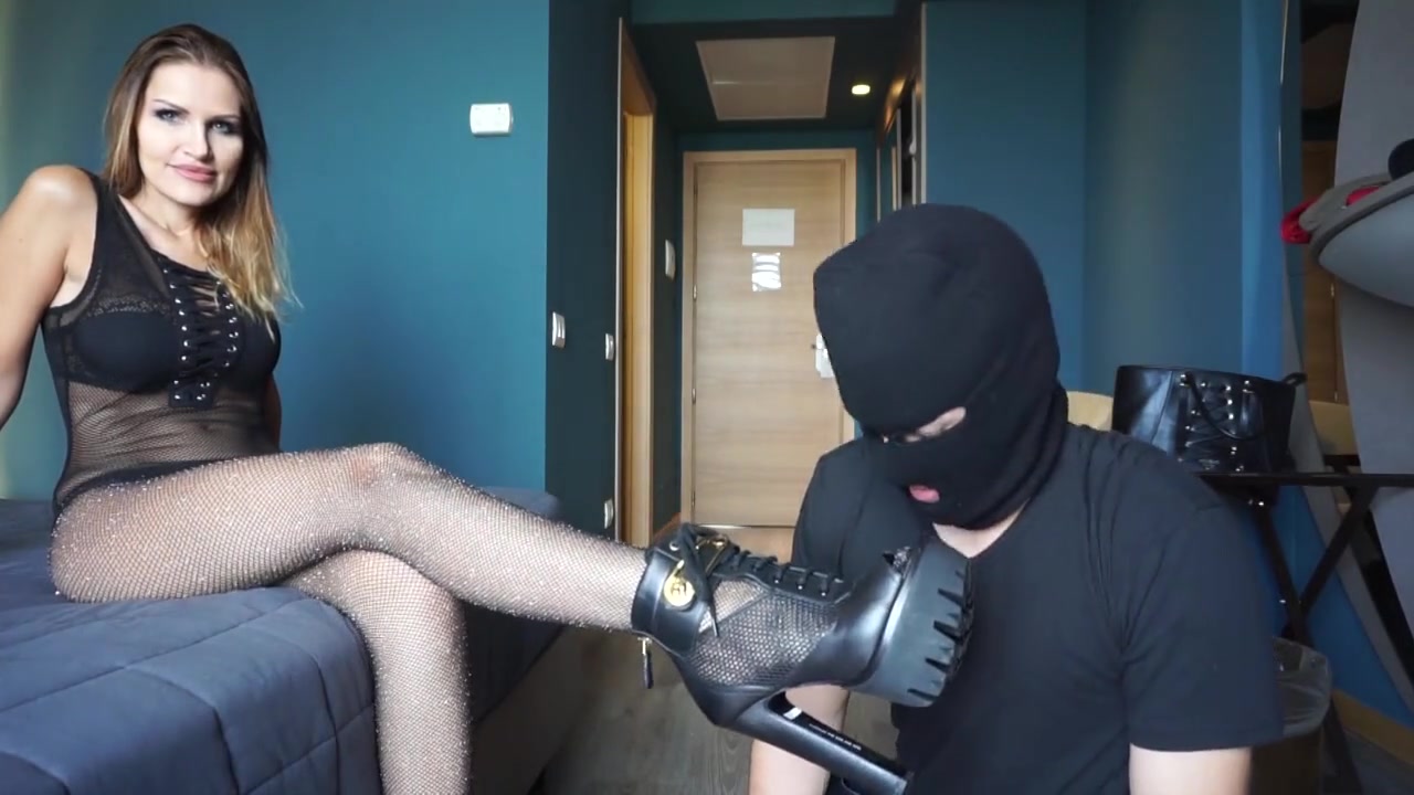 Femdom chick slaping hard her slave