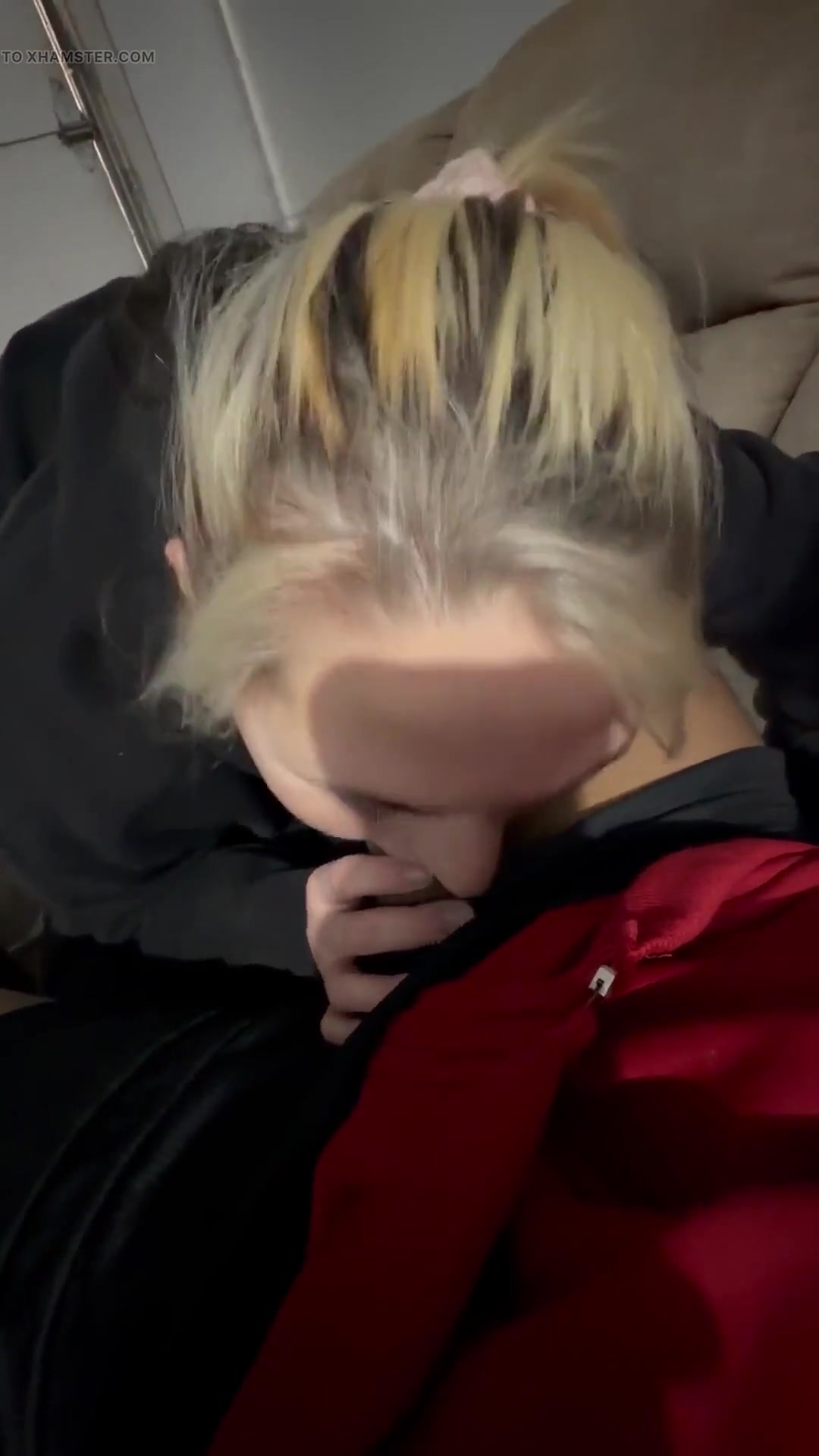 Sneaky Petite Blonde Sucking Cock in the Garage