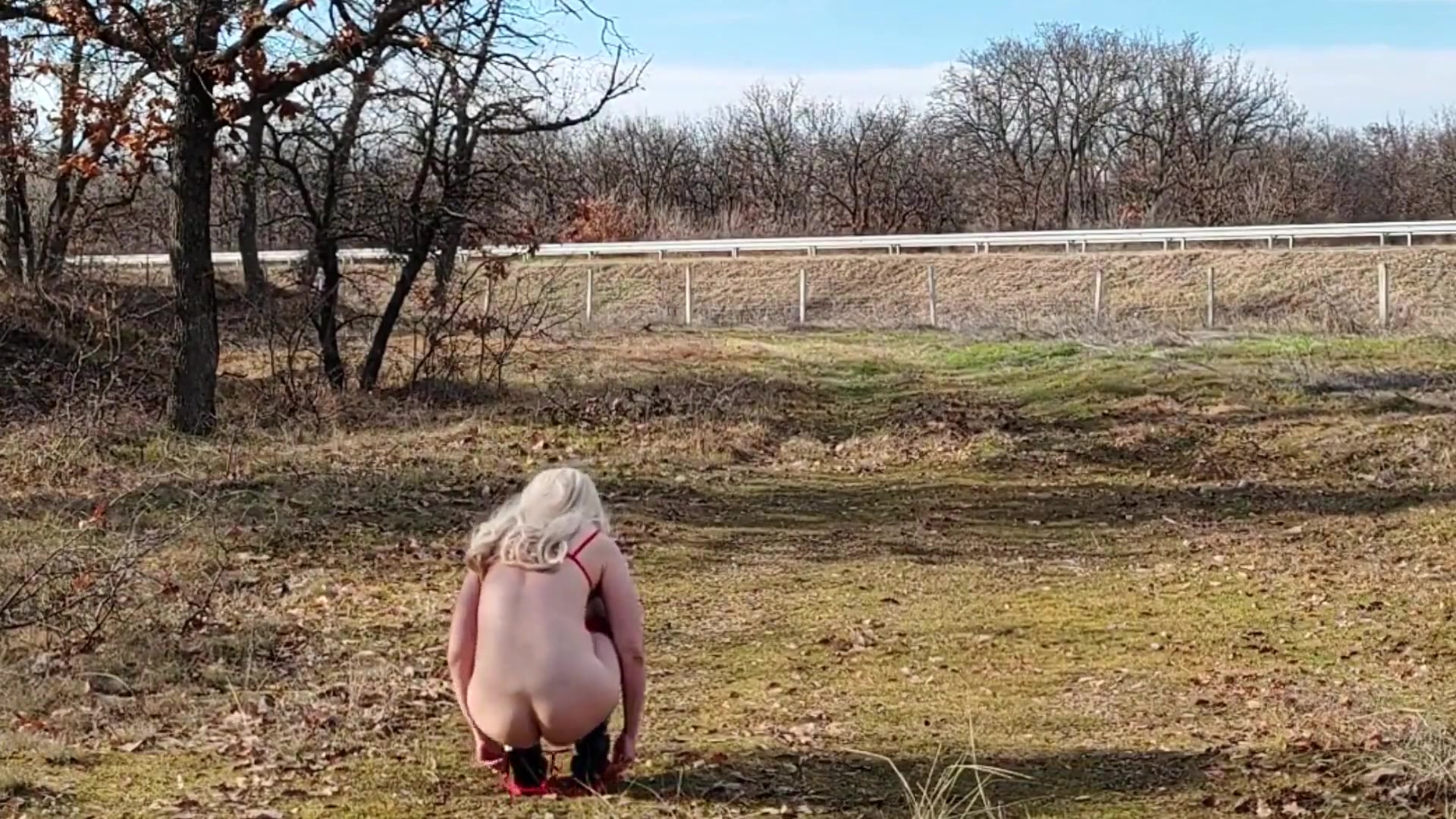 Little Whore Strips off Her Red Bodysuit on the Highway Part 2