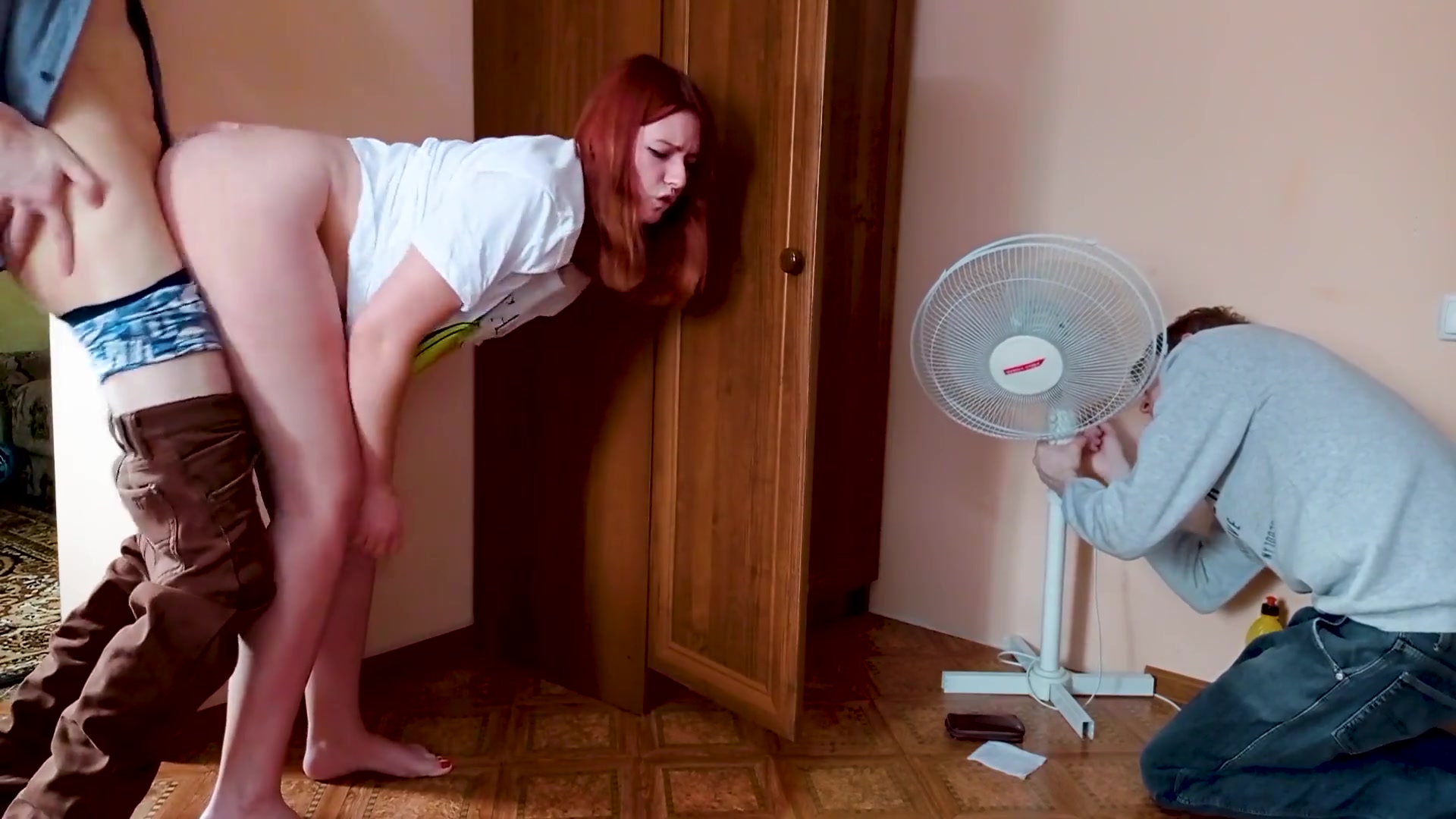 Young wife cheats on her husband near him