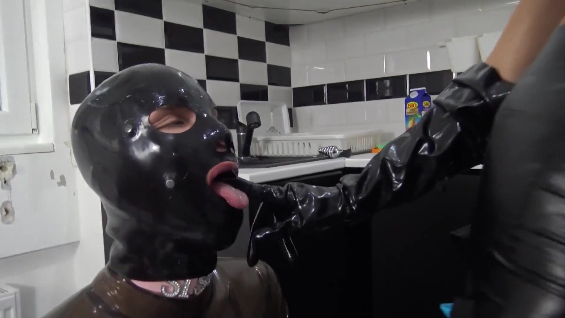 Hot MILF Tatjana Pegging Her Slave in the Kitchen