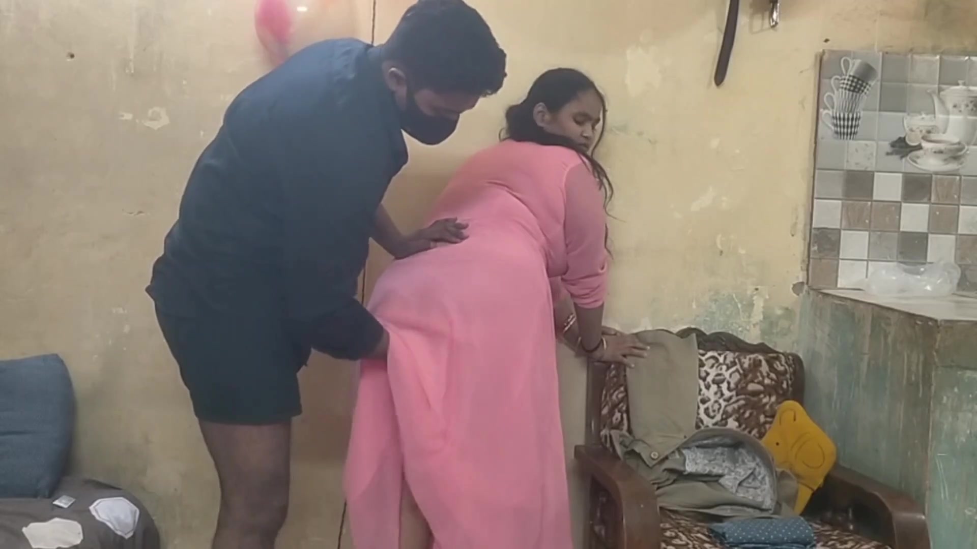 Sexy Indian Chubby Bhabhi in See-through Pink Gown - Massive Ass & Curvy Body Reveal