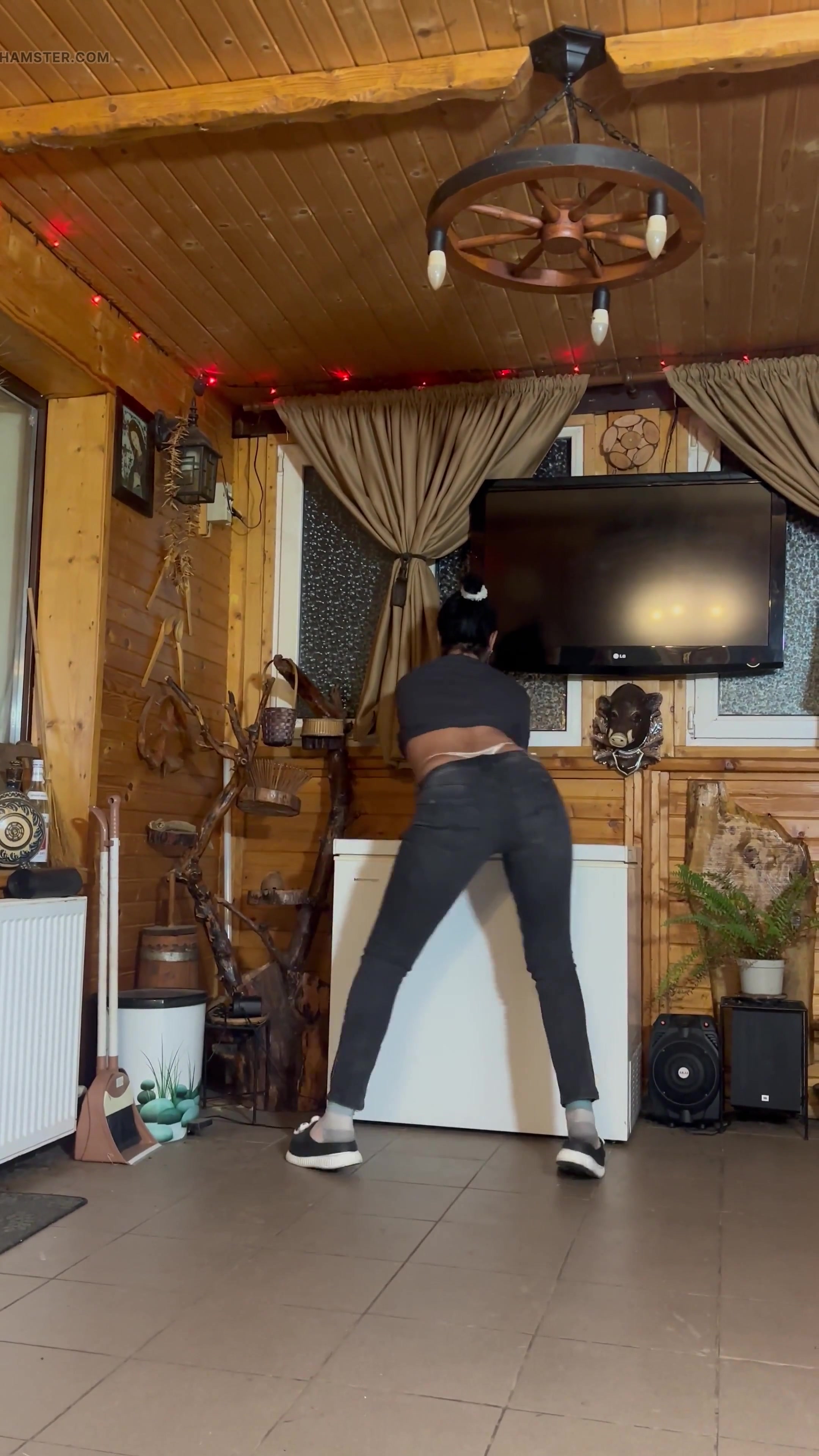 Back Tease in Jeans, White Tanga & Cigarette