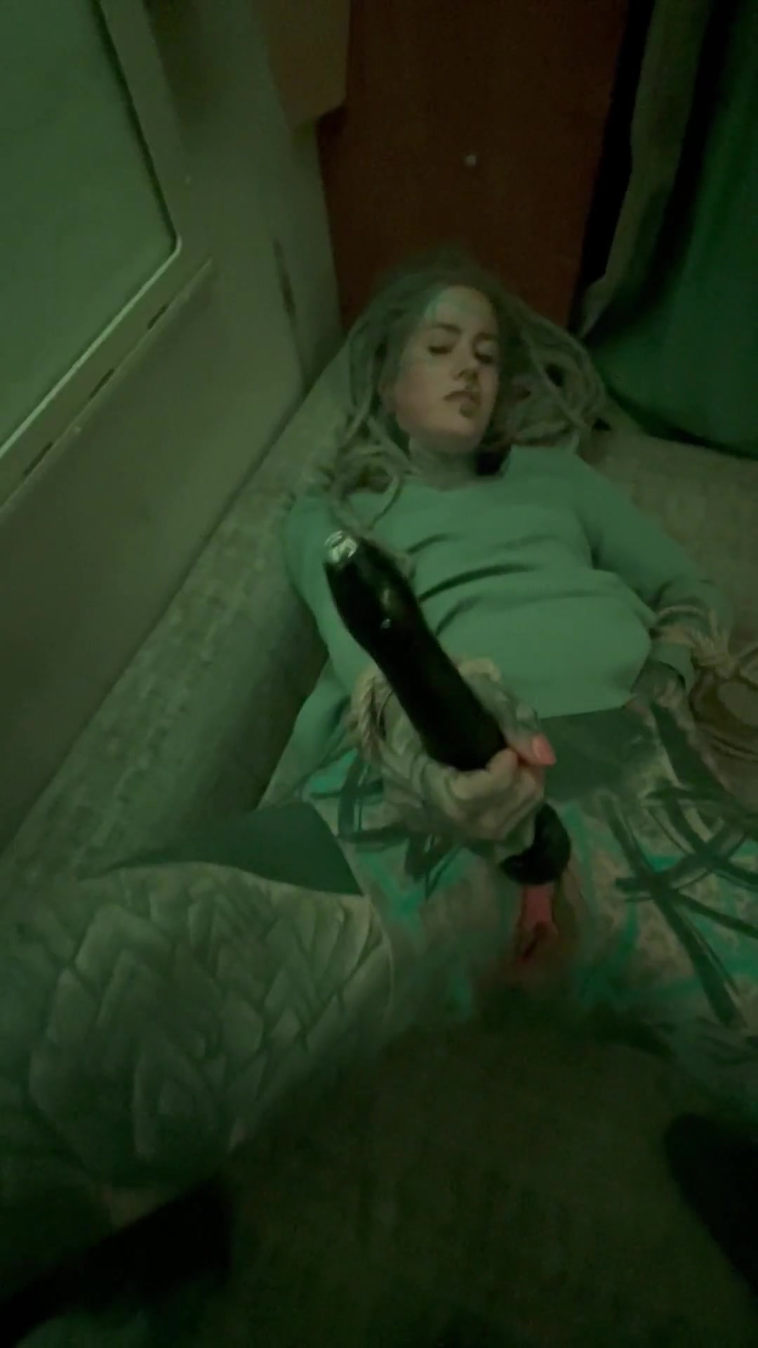 Tattooed Blindfold Slut Dim Room, Deep BJ, Anal , Facial, POV