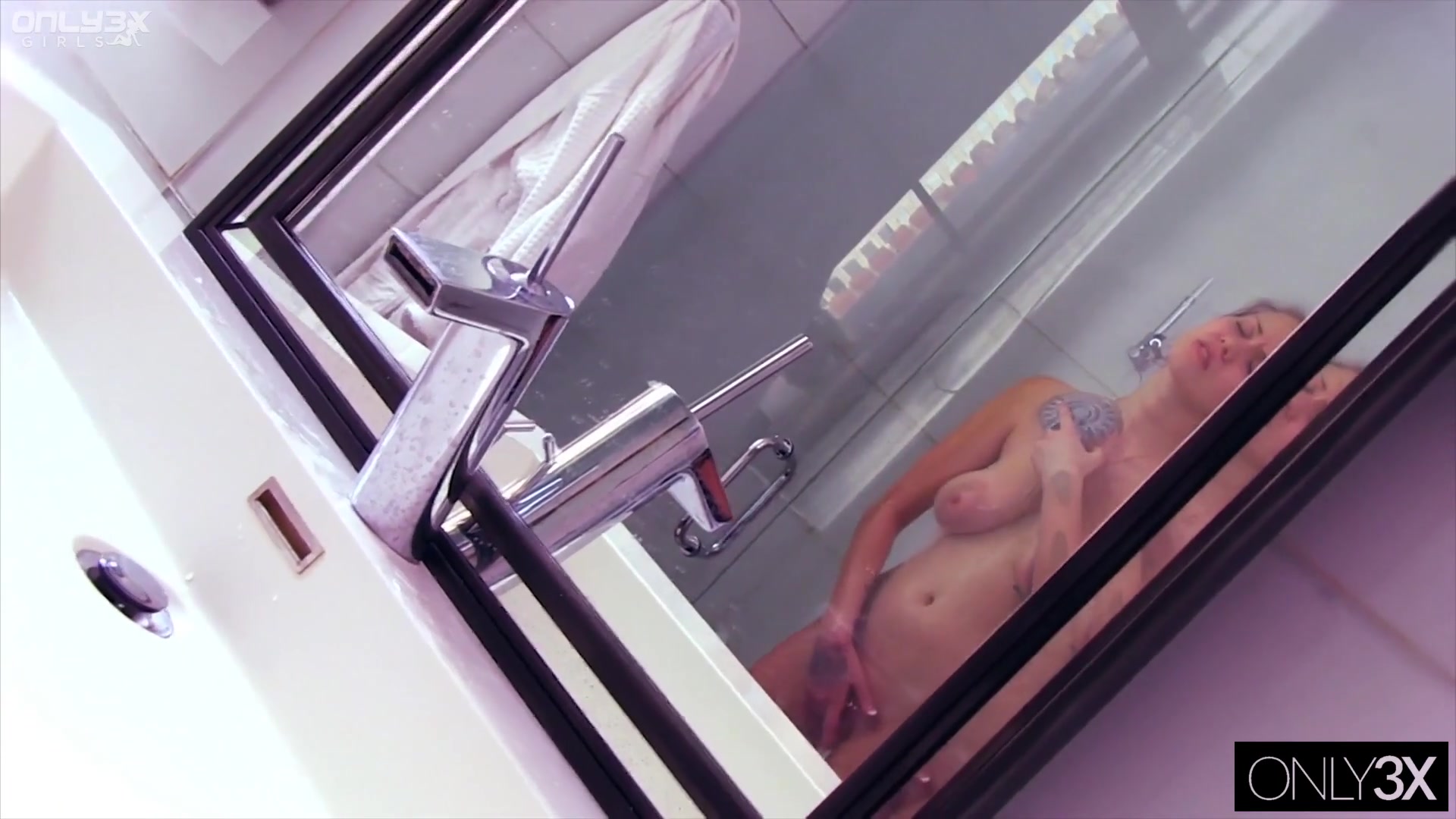 Red hair getting wet in the shower - Premium Edit