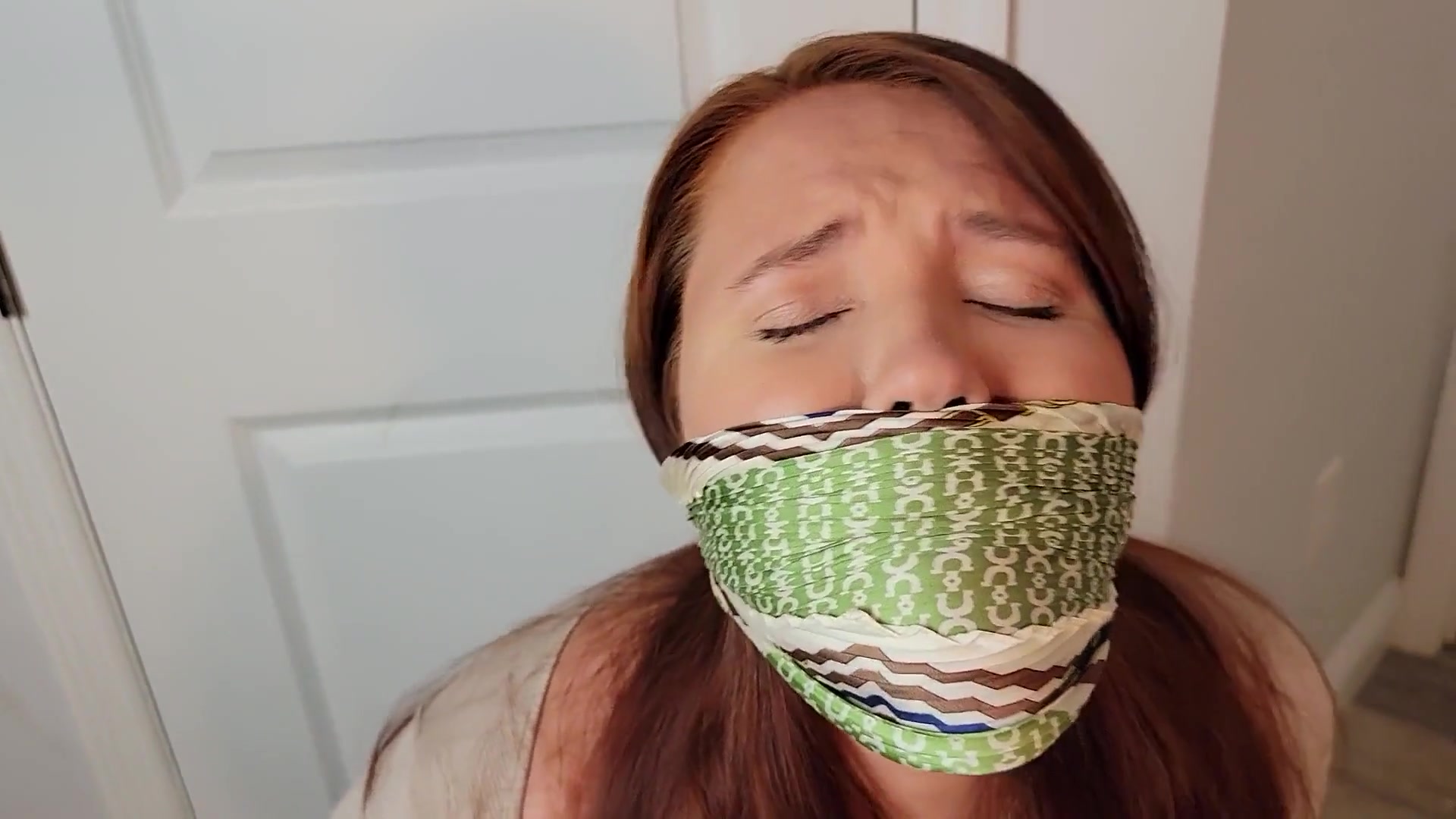 Over the Mouth Gag in Tight Shirt