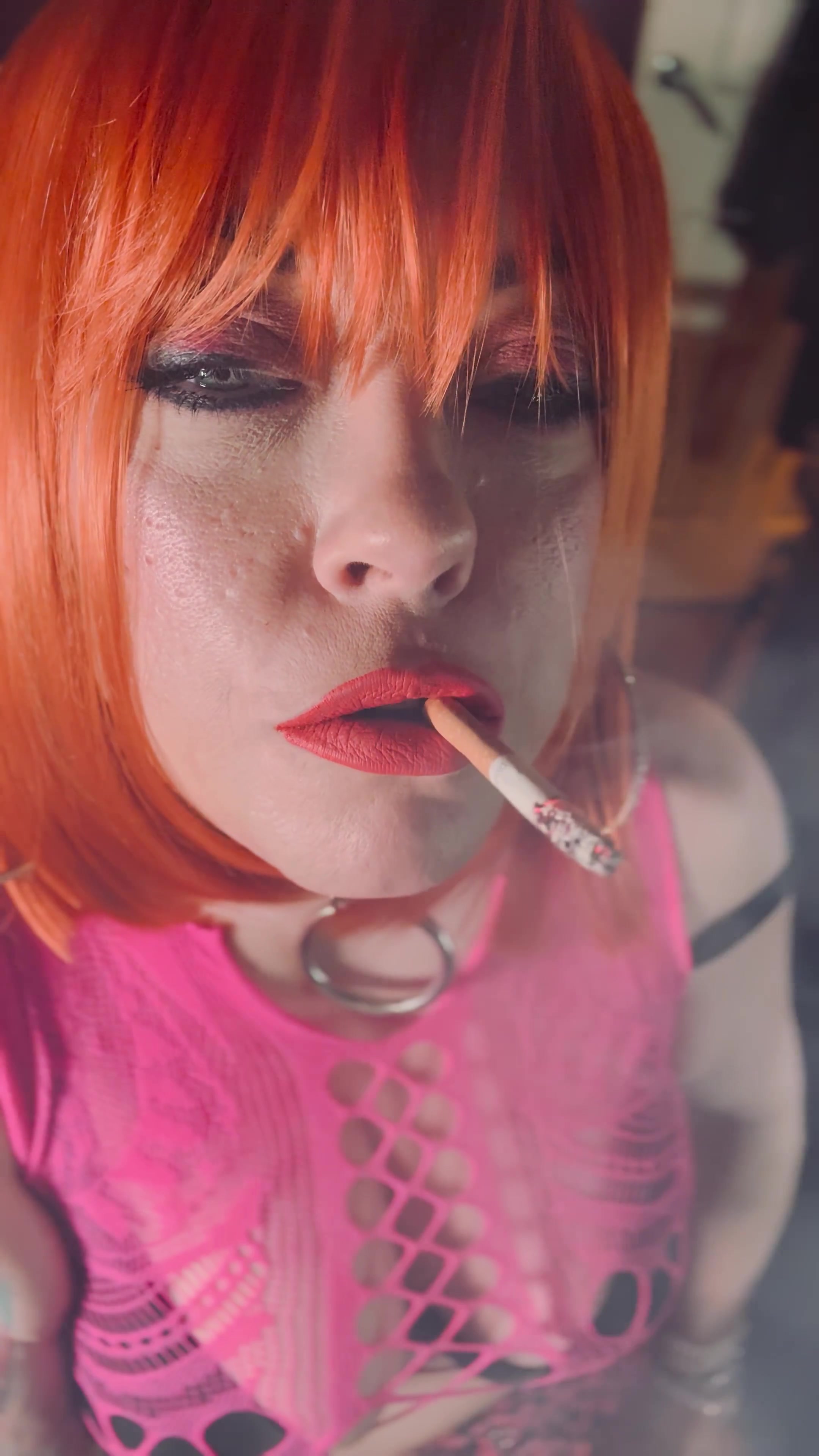 Ginger BBW Cutie Tina Snua Smoking A Cork Cigarette With Lots of Drifting, OMI, OME & Snap Inhales