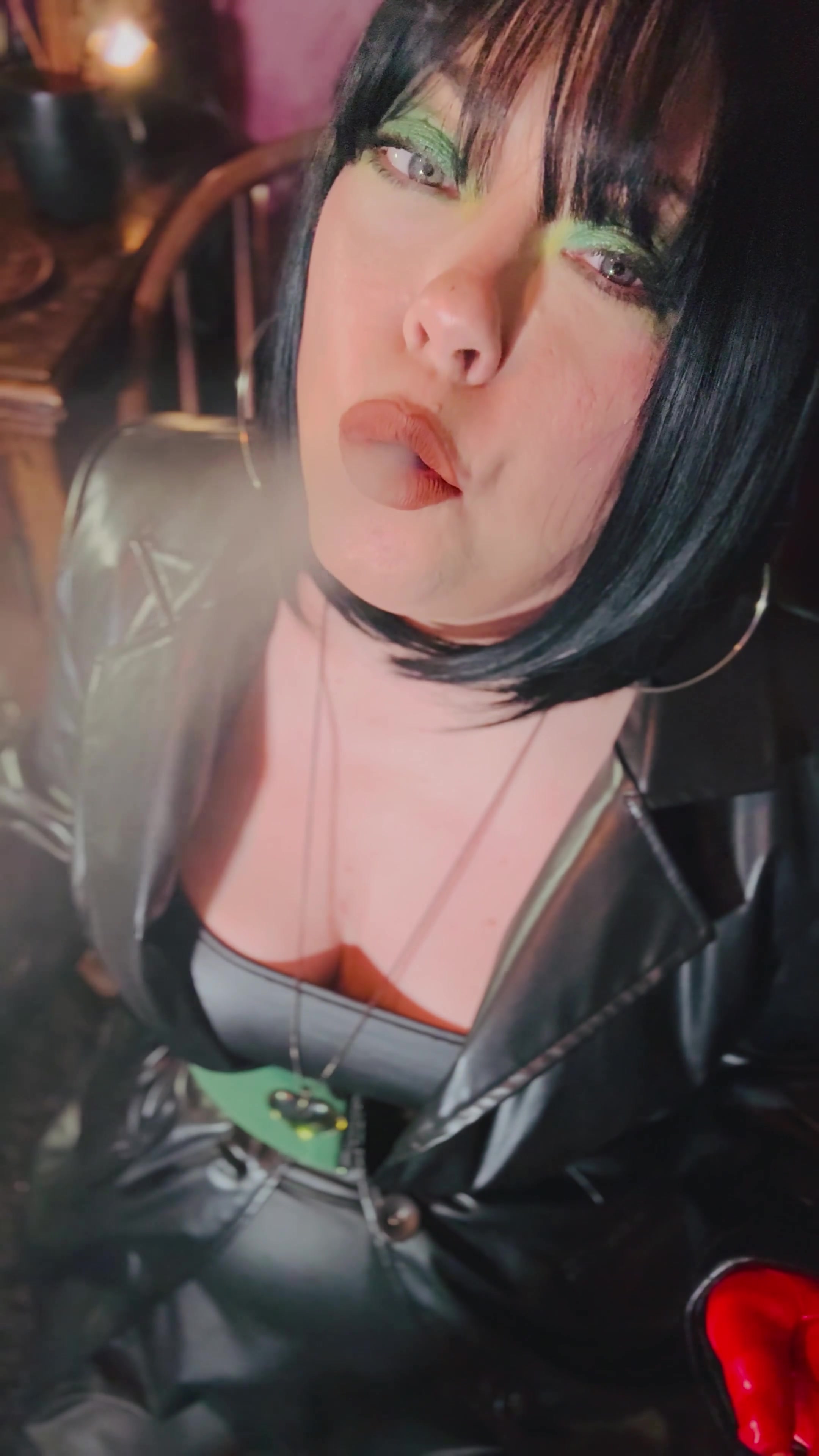 Miss Tina Snua In Leather coat & Gloves Sparks Up A cigarette Then Smokes For You Leather Lovers!