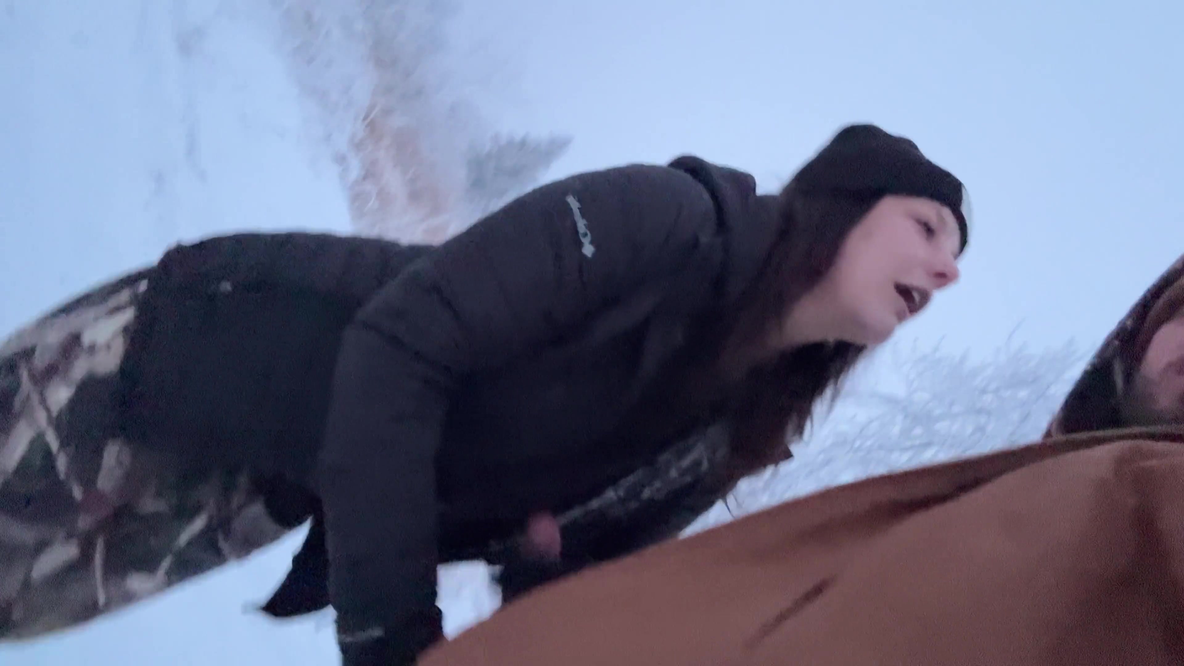 Outdoor Girl Almost Caught getting Dick Hard in the Snow