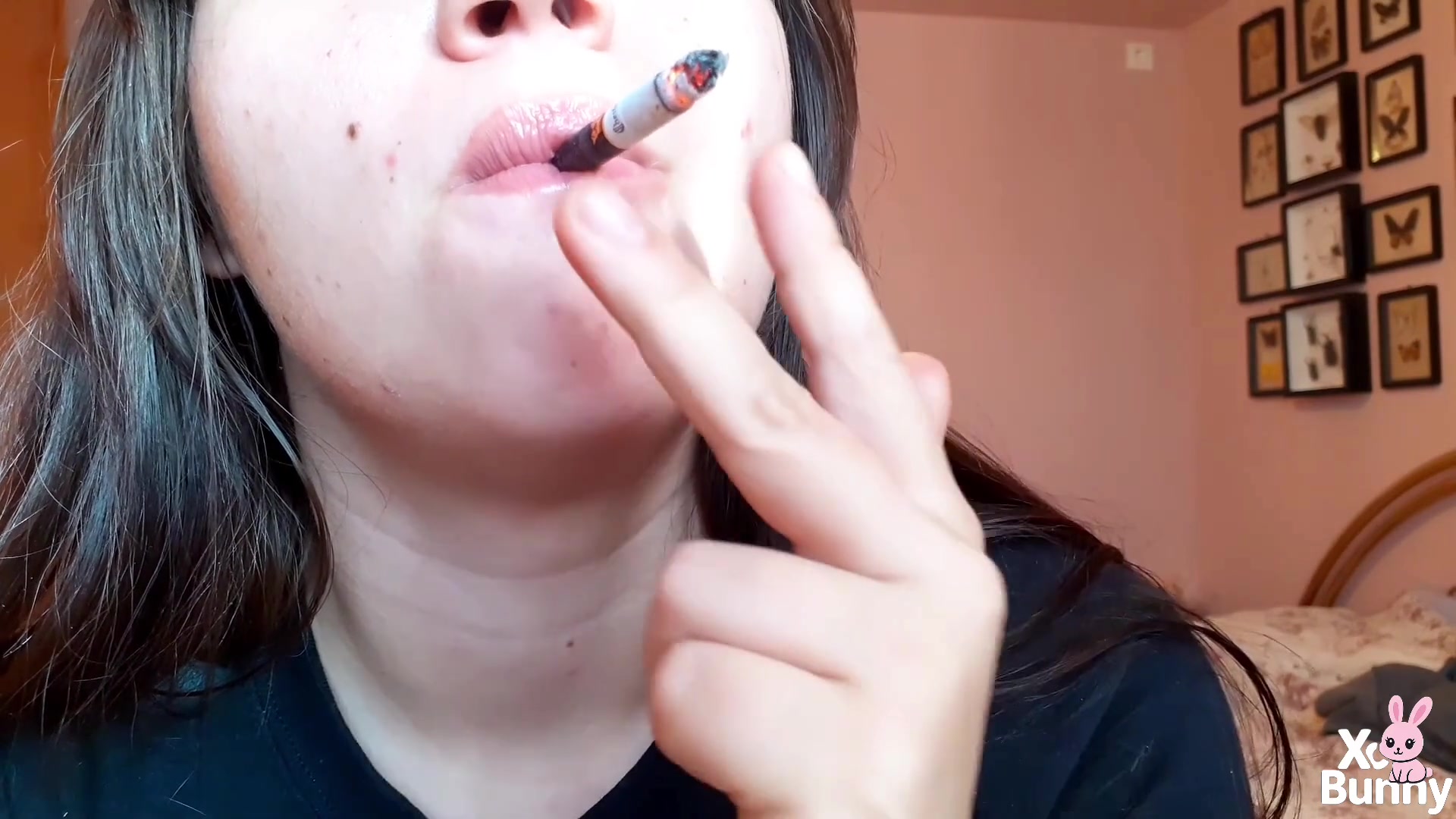 Bare lips smoking cigarette