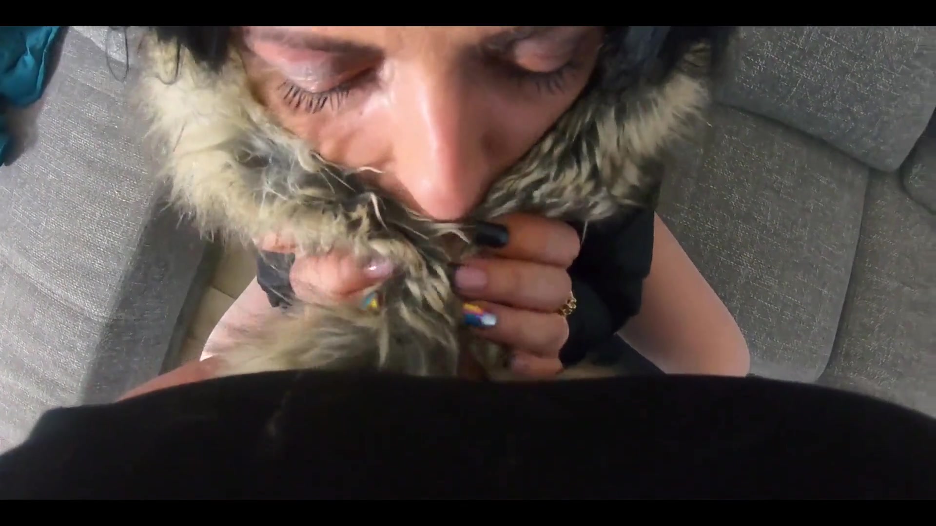 Milfycalla- a Lot of Cum on My Old Black Fur Downjacket