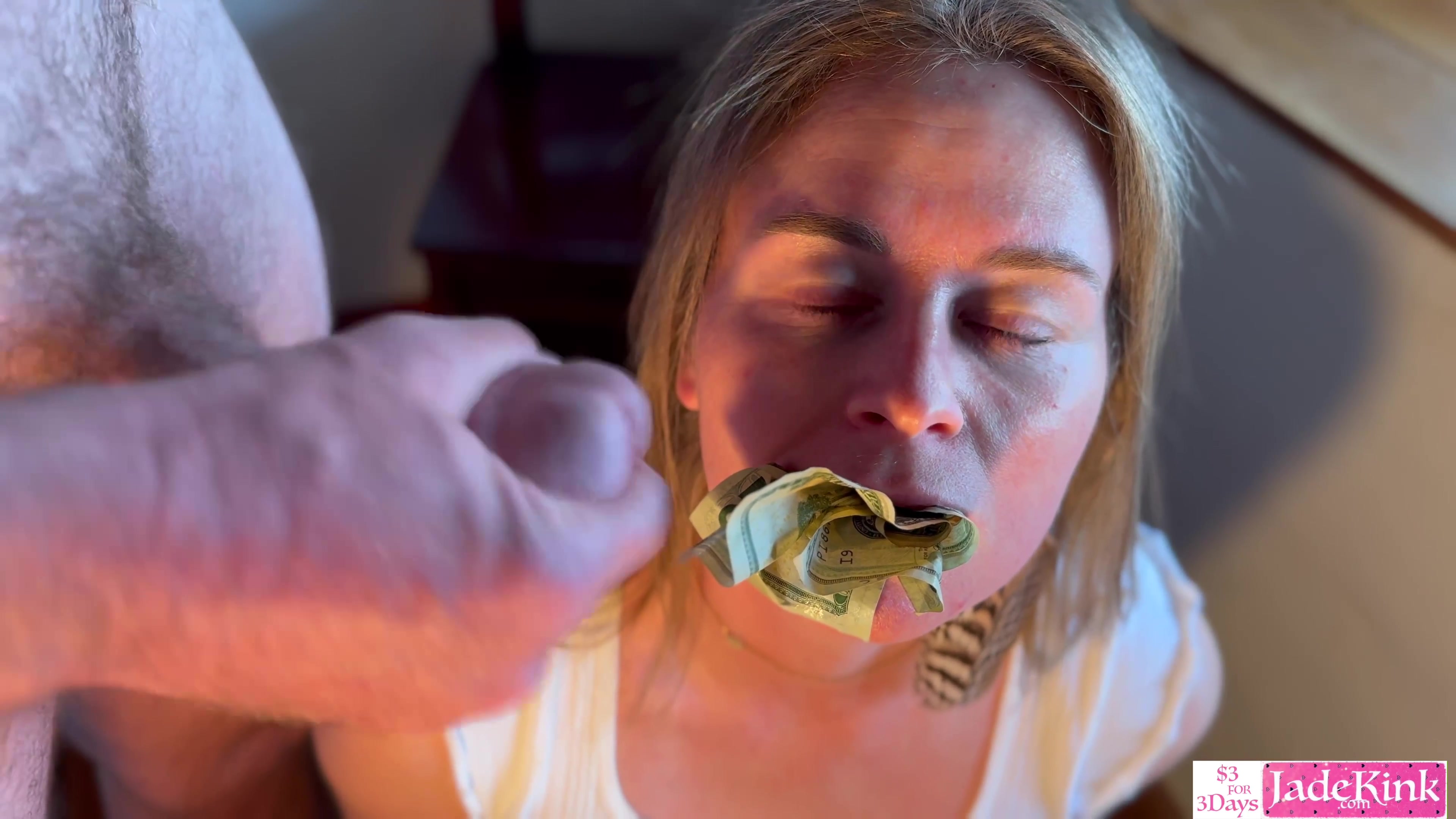 20 Dollar Bills Stuffed in Wet Pussy & Handjob Facial Cumshot