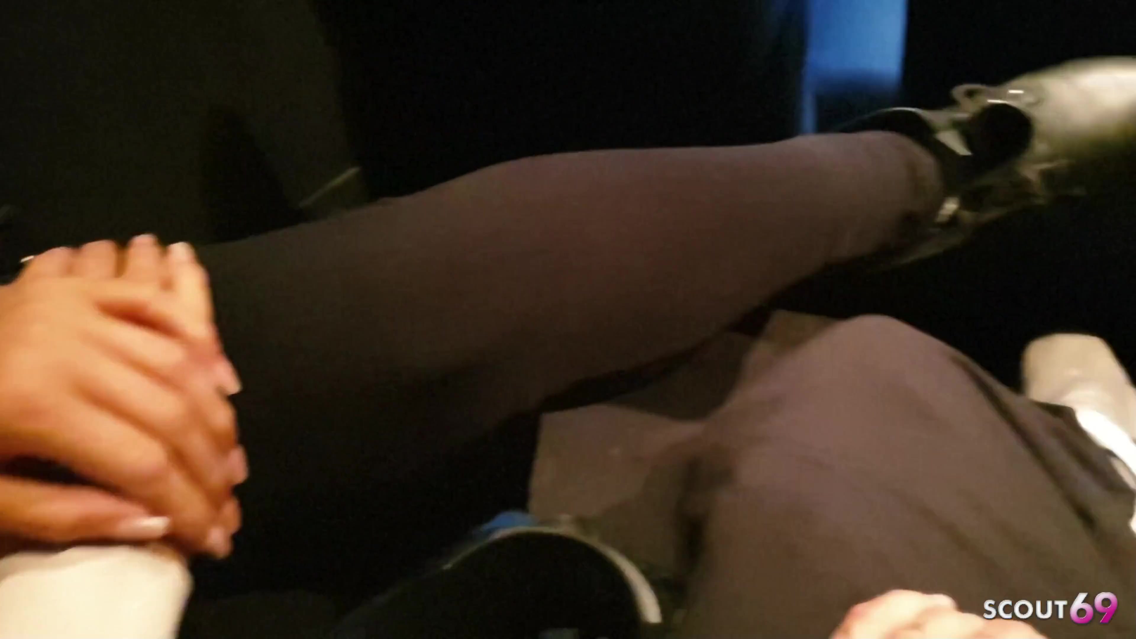 Two German Best Friend Teens Give Risky Blowjob at Cinema and Swallow