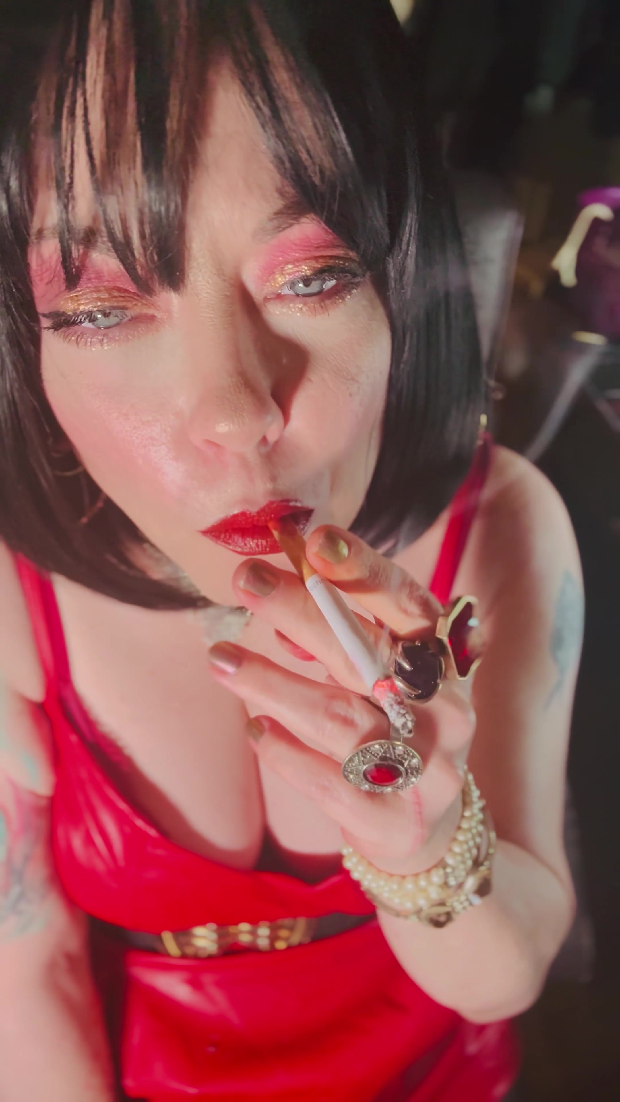 This Smoking Queen, Tina Snua, Loves To Dress In Leather & Smoke - Tip To Tail 2 Cigarettes OMI OME Snap Inhale