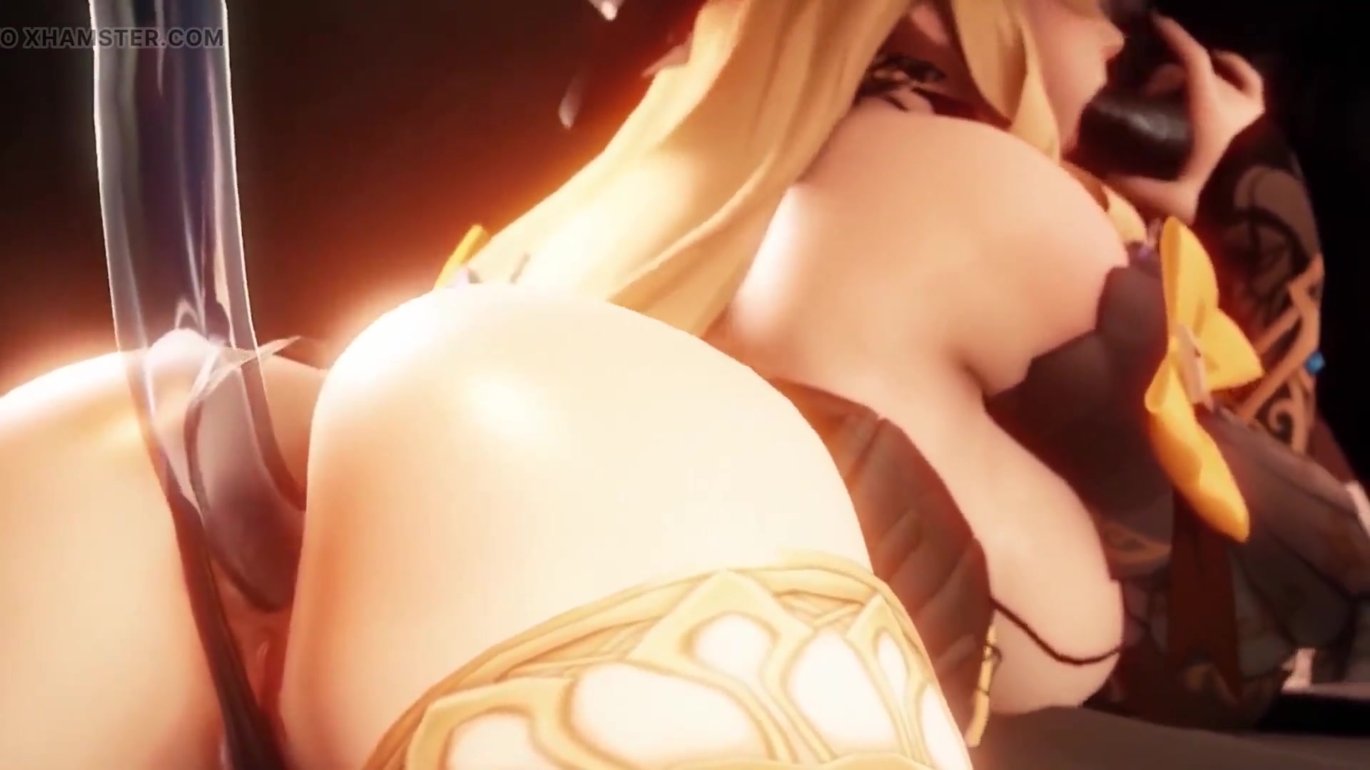 Navia Gently Sucks a Big Hilichurl Dick While Getting Her Ass Filled by a Dildo - 3D Genshin Impact