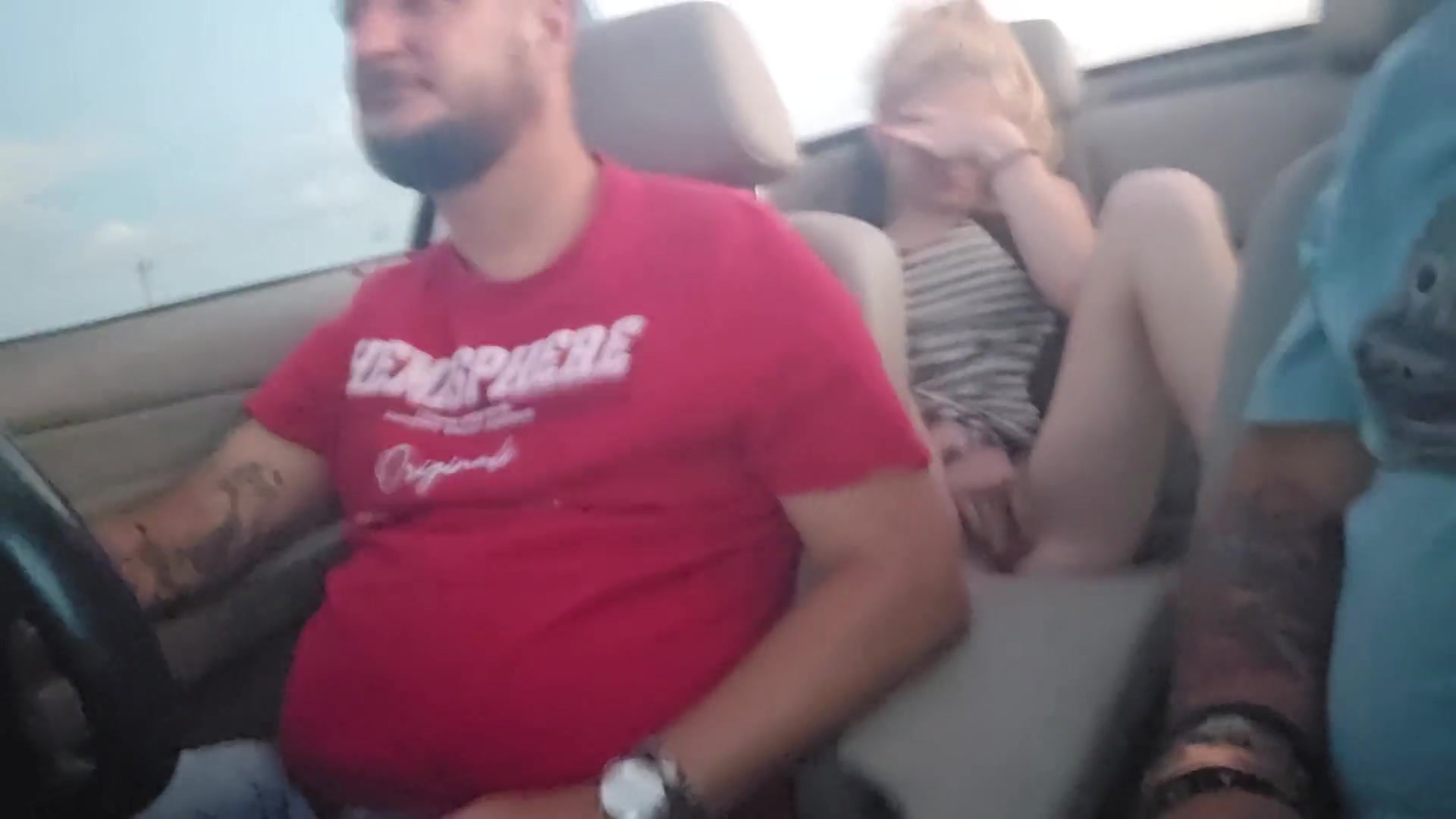 College girl dared to masturbate in the back of convertible with the top down