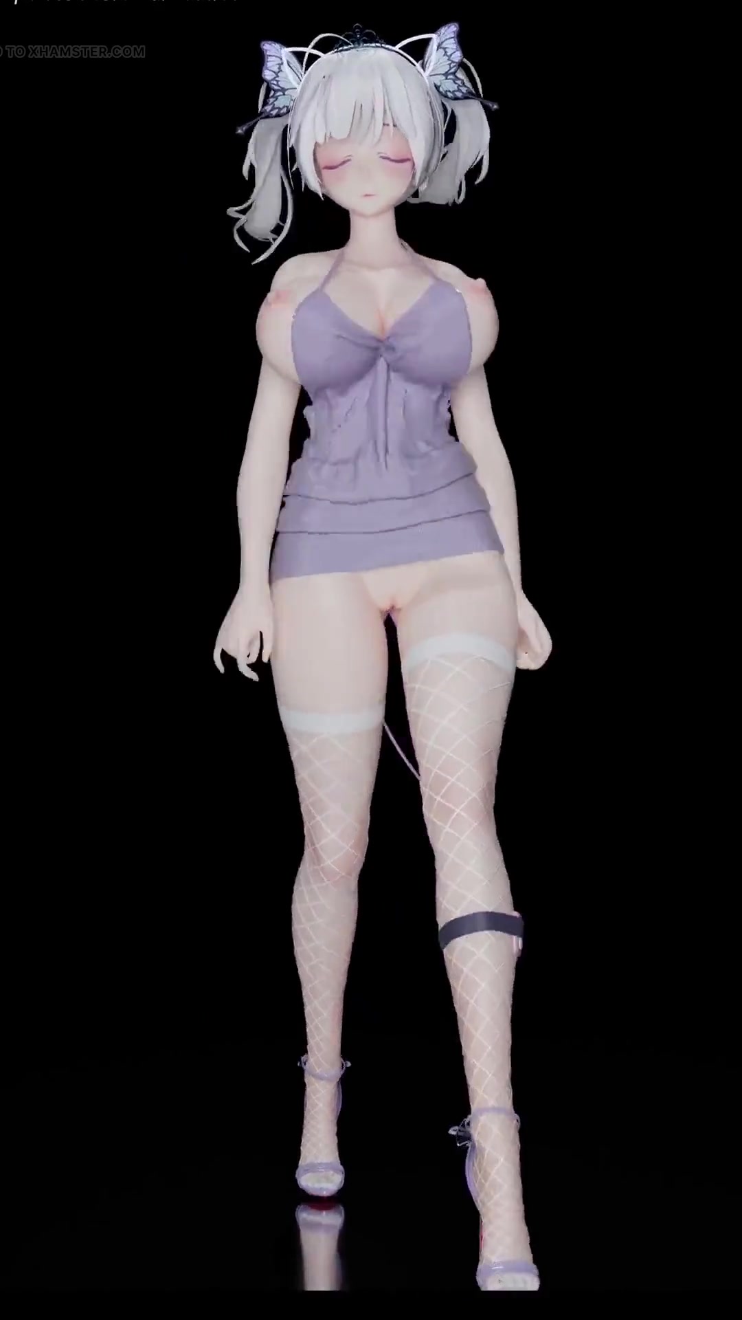 Exid - Hot Pink white Fishnet Stockings; Butt Plug; Twin Ponytails