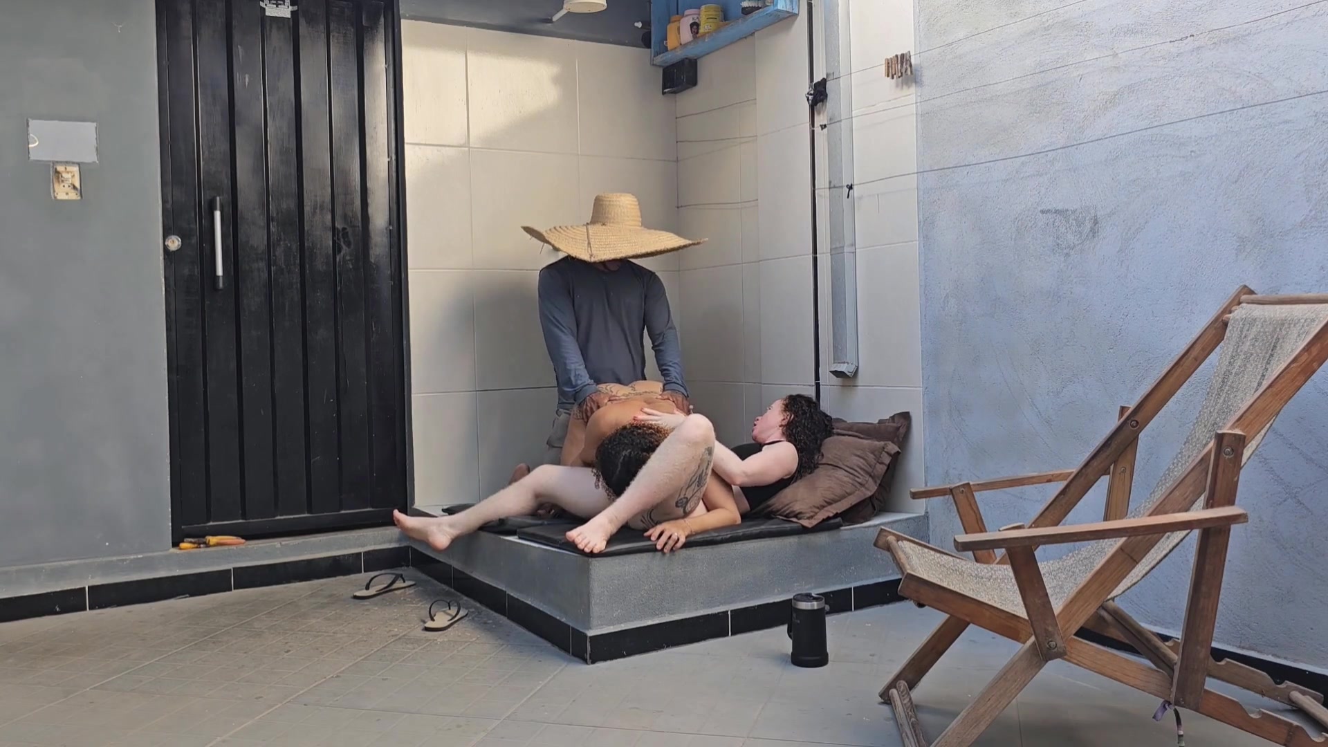 Two naughty girls Anal hardcore double blowjob and cum swapping