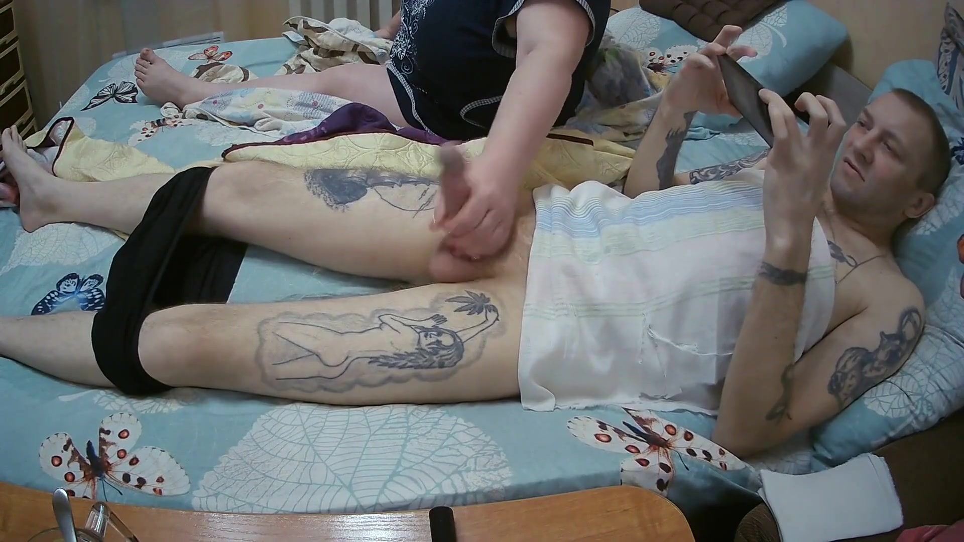 Mother-in-law Jerks off My Dick and Watches the Sperm Flow From the Penis