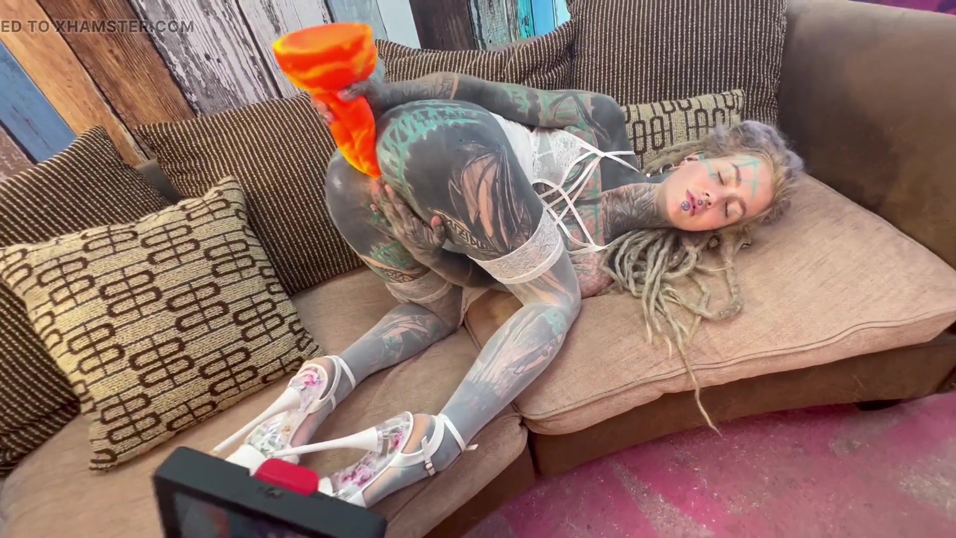 Behind the Scenes Lingerie Tease Big Dildo Anal Play Solo BTS